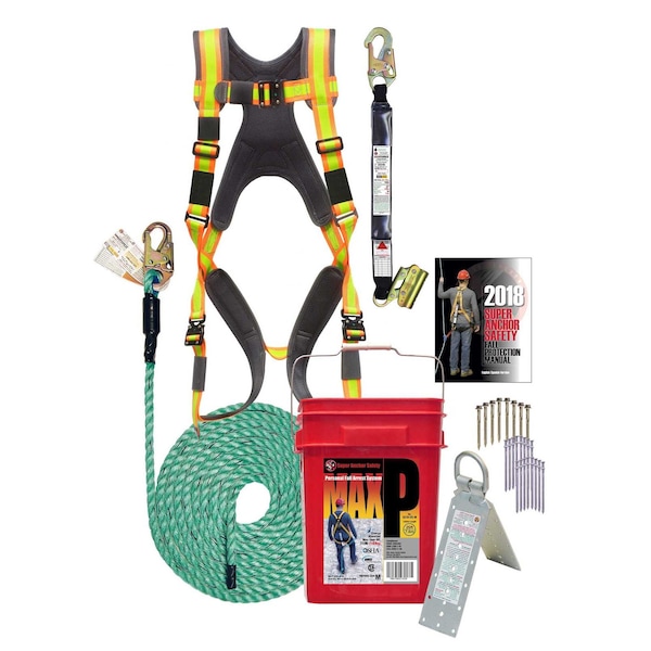 Super Anchor Safety MaxP Bucket Kit 50ft. Maxima Lifeline +PD6101 Med ProDeluxe Harness 3211